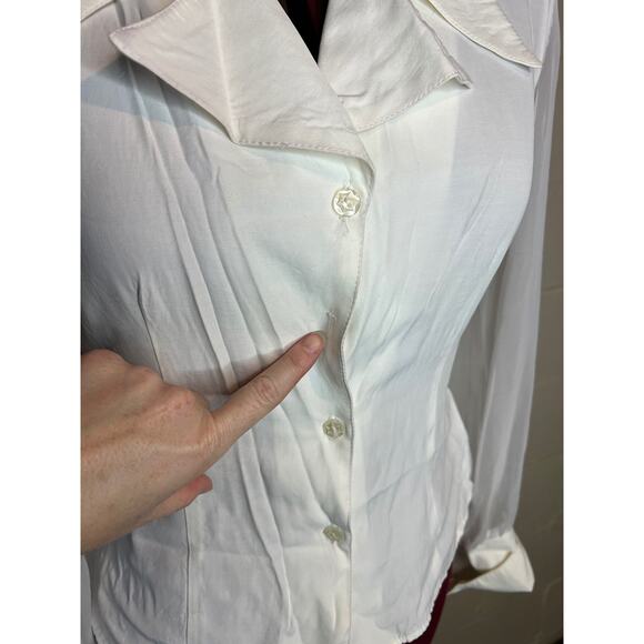 blouse button front sheer sleeves oversized collar - Picture 8 of 10